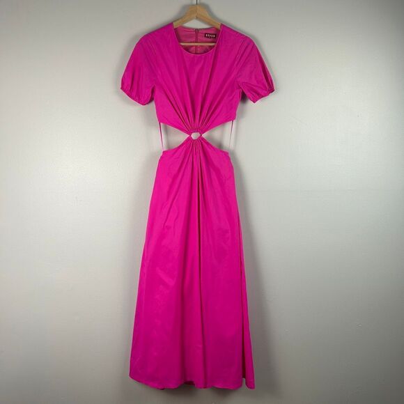 STAUD Calypso O-Ring Cutout Midi Dress Bougainvillea Pink - Picture 2 of 9